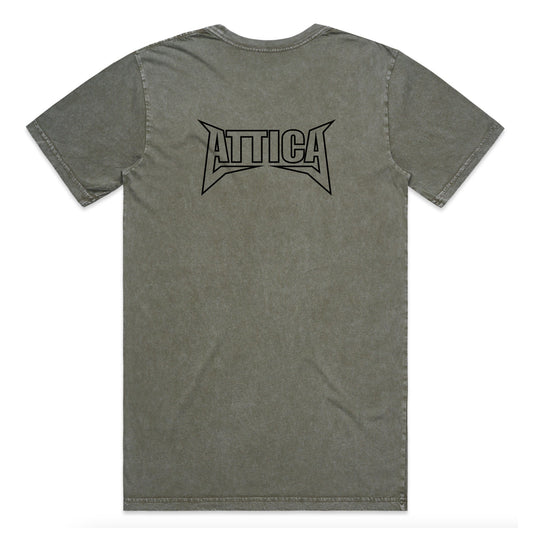 ATTICA ‘MENTAL’ TEE - Moss Stone Wash